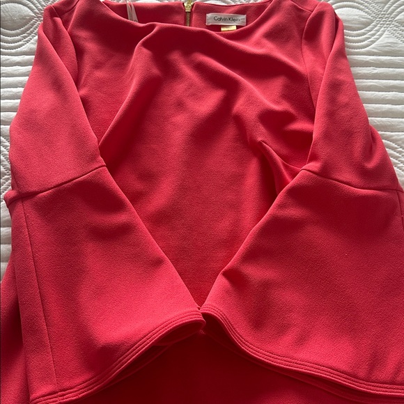 Calvin Klein Vibrant Coral Midi Sleeve Dress - Picture 8 of 9